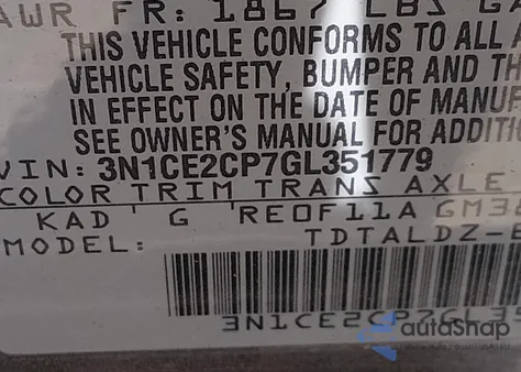 2016 Nissan Versa Note S (Sr)/S Plus/Sl/Sr/Sv from USA, damaged, VIN 3N1CE2CP7GL351779